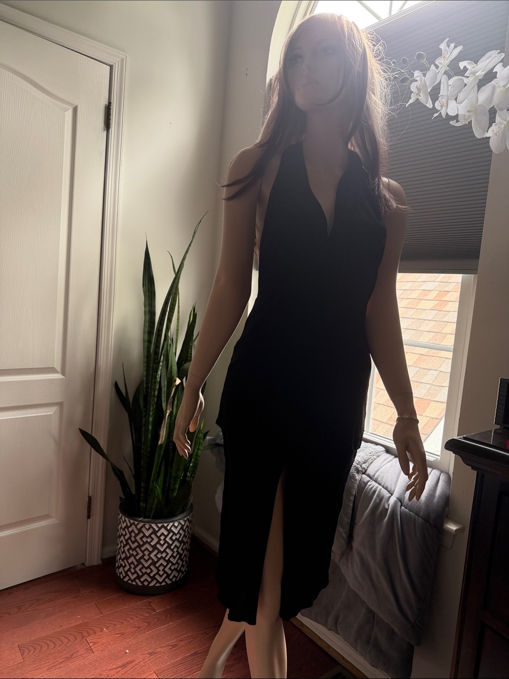 Yigal Azrouel Black Halter Midi Dress with Front Slit